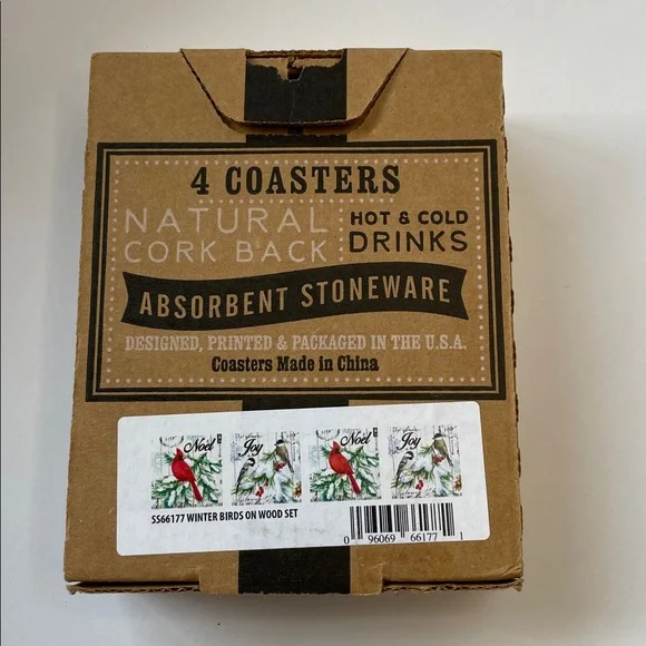 NIB Set of 4 Cardinal Absorbent Stoneware Coasters.  Red Green White - Picture 2 of 2